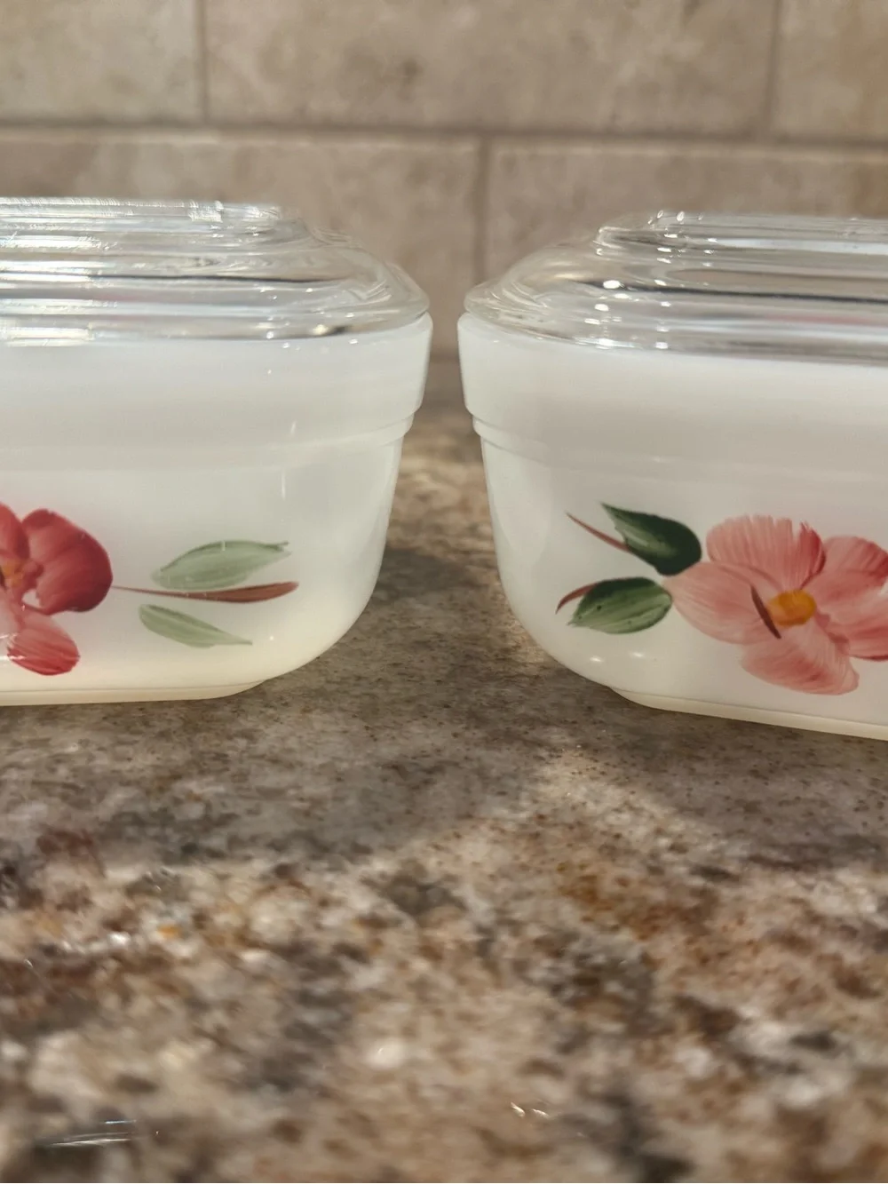 Vintage Fire-King Peach Blossom Gay Fad Refrigerator Dishes w Lids Set of 2